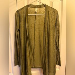 Distressed olive green burnout cardigan, sz small, old school Victoria’s Secret